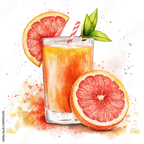 A watercolor clipart of Grapefruit Juice, isolated on a white background. Grapefruit Juice vector.
