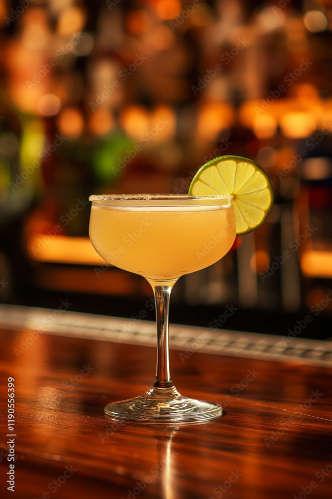 Refreshing cocktail in a glass with lime garnish, perfect for a tropical bar drink and alcohol lover Refreshing cocktail in a glass with lime garnish, perfect for a tropical bar drink and alcohol lover