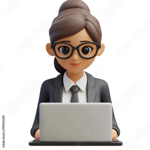 Businesswoman working on laptop focused and confident professional digital job