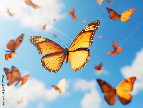 Wallpaper Mural Orange butterflies in flight Torontodigital.ca