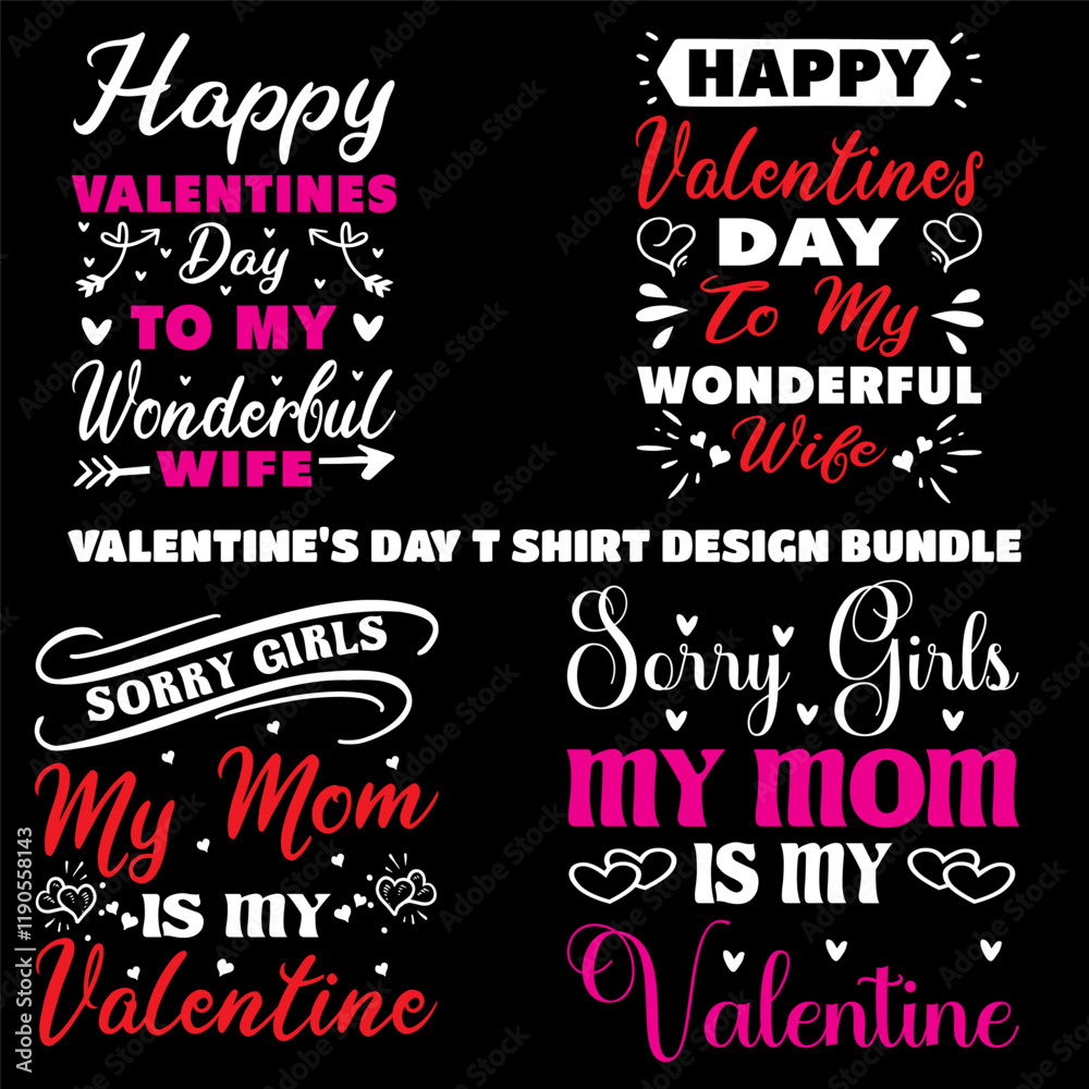 Fototapeta premium Valentine's Day t shirt design bundle typography vector romantic romance colors silhouette kiss word t shirt design