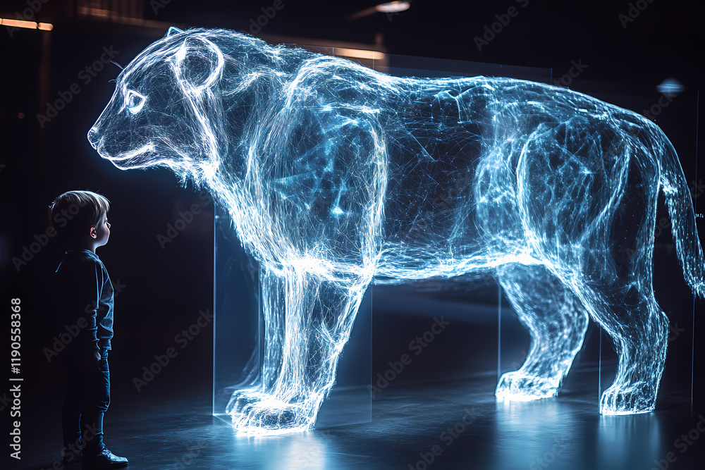 A glowing digital pet interacting with a child in a futuristic living room, symbolizing technology for families A glowing digital pet interacting with a child in a futuristic living room, symbolizing technology for families