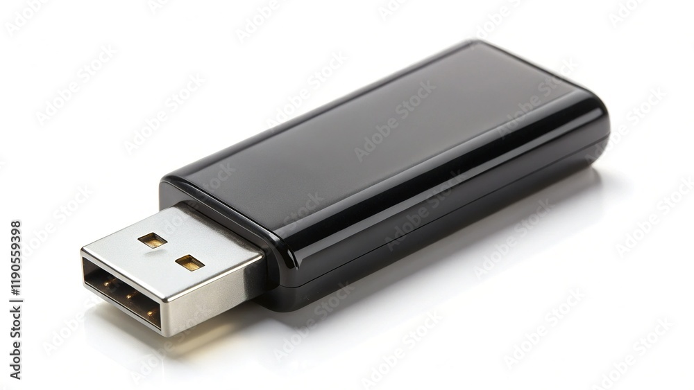 High-Resolution Image: Black USB Flash Drive Isolated on White Background High-Resolution Image: Black USB Flash Drive Isolated on White Background