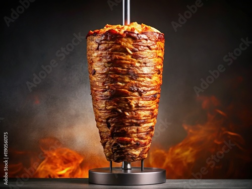 Minimalist Rotating Doner Kebab on Vertical Spit