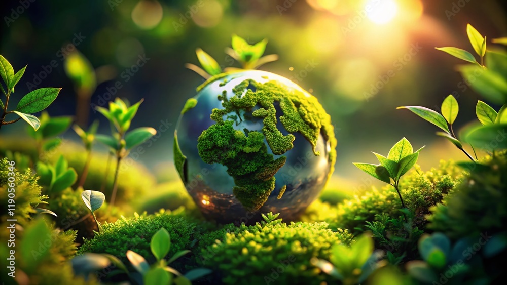 Elegant Earth Day Greenery: Abstract Leaf Motifs in Tilt-Shift Photography