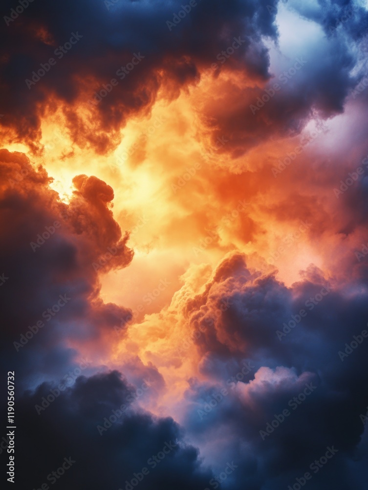 Plane flying through clouds at sunset Plane flying through clouds at sunset
