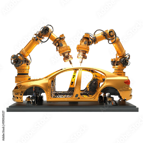 Golden Robotic Car Assembly: Precision Engineering in Action
