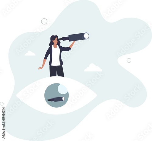 Business vision, eye looking for opportunity or discover success idea, leadership visionary look forward for future, search for success concept.flat characters.