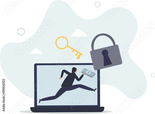 Ransomware computer crime, hacker attack company network ask for money to unlock data via internet concept,.flat characters.