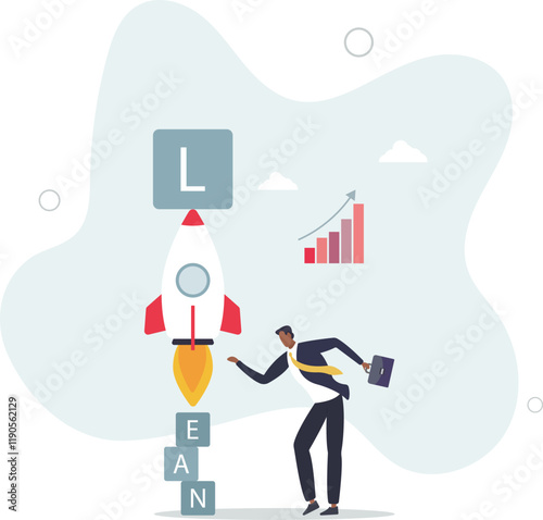 Lean startup using agile methodology to manage company for fast deliver or launch product.flat characters.