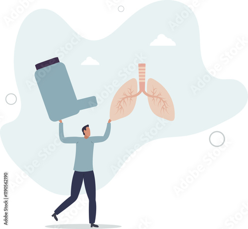 Asthma chronic disease with medical breathing problems.Allergic pollen symptoms with bronchial chest pain and spray for normal airways .flat characters.