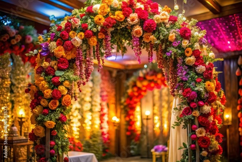 Elegant Indian Wedding Floral Arch Background - Low Light Photography Invitation Design