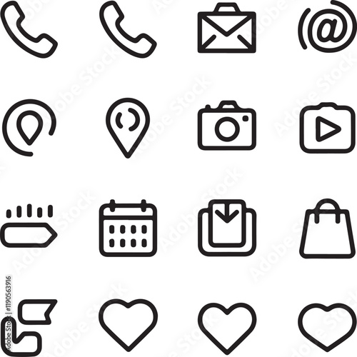 Contact thin line icons set. Basic contact icon collection. Phone, website, message, chat symbol. Vector