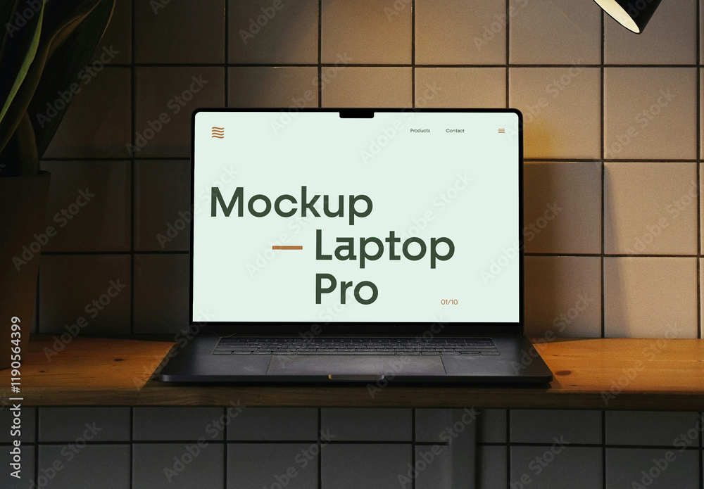 Front View Laptop Pro on Desk Mockup Stock Template | Adobe Stock