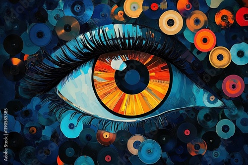 Pop-art vinyl record eye collage