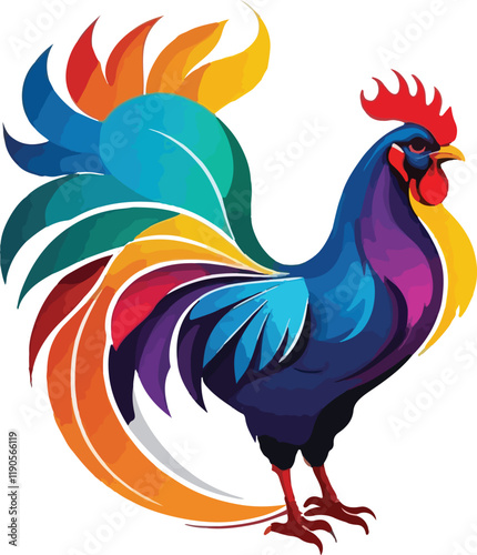 Colorful Cock illustration vector design, Cock logo and icon design, Cock head vector design