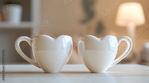 A set of delicate porcelain tea cups with heart-shaped handles