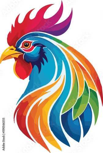 Cock illustration vector design, Cock logo and icon design, Colorful Cock vector design