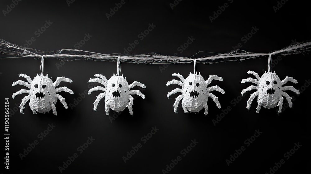 Black background with white spiderwebs hanging from the top, adding a spooky, minimalist vibe Black background with white spiderwebs hanging from the top, adding a spooky, minimalist vibe