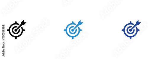 Target mark icon vector set, target with arrow icon set, archery target with arrow icon set isolated on white background.