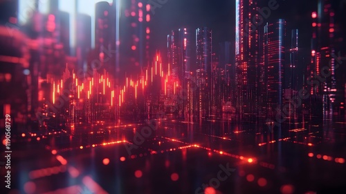 Wallpaper Mural Isometric 3D render with a blurred stock graph chart in the background, featuring performance evaluation metrics Torontodigital.ca