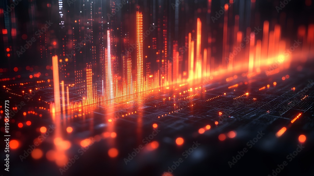 Fototapeta premium Innovative isometric 3D graphic with performance metrics highlighted and a blurred chart background