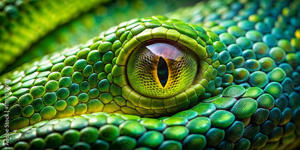 Fototapeta premium Emerald Serpent Eye: Close-Up Macro Photography of a Green Snake's Iris