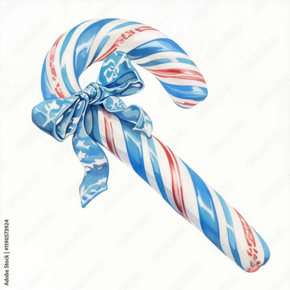 Festive Blue and Red Candy Cane with Bow Christmas Treat Holiday Sweet Festive Blue and Red Candy Cane with Bow Christmas Treat Holiday Sweet