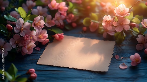 Handwritten note card with floral patterns and a glowing soft light on a minimalist wooden surface representing love and care for mothers day celebration