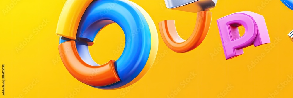 Colorful 3D Letters Floating Against a Vibrant Background in a Playful Composition Colorful 3D Letters Floating Against a Vibrant Background in a Playful Composition