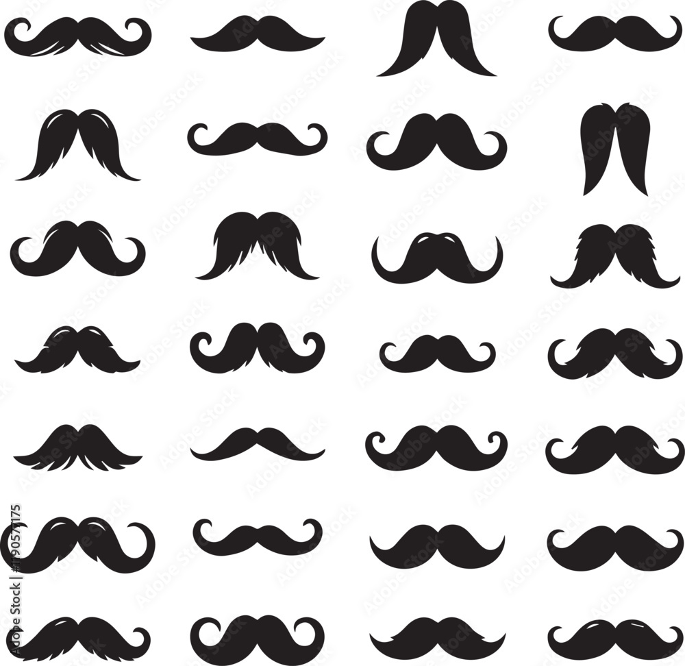 Set of hipster mustache icon vector on white background