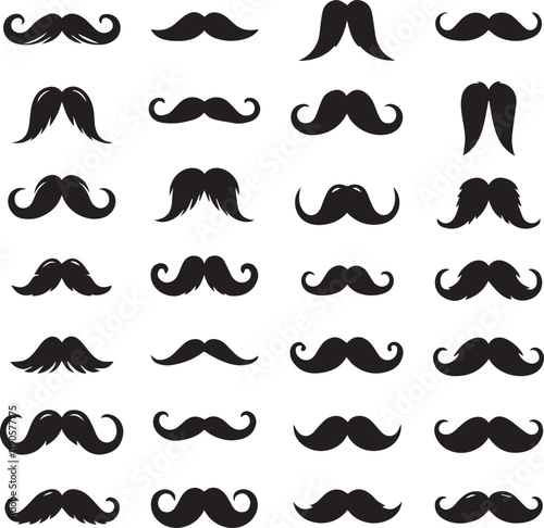 Set of hipster mustache icon vector on white background