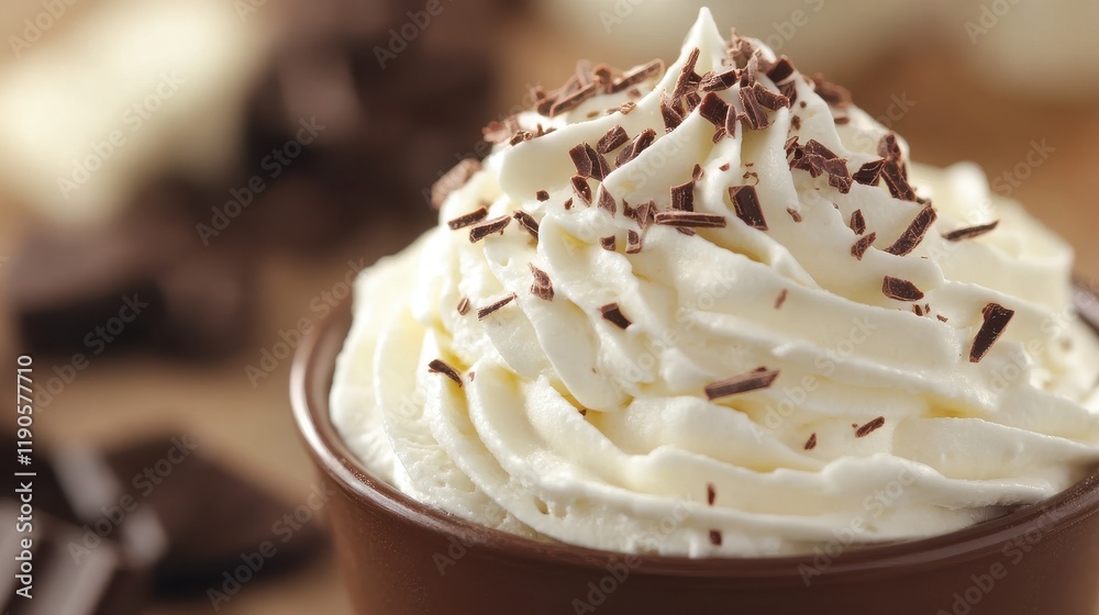 A bowl of whipped cream with chocolate sprinkles on top A bowl of whipped cream with chocolate sprinkles on top
