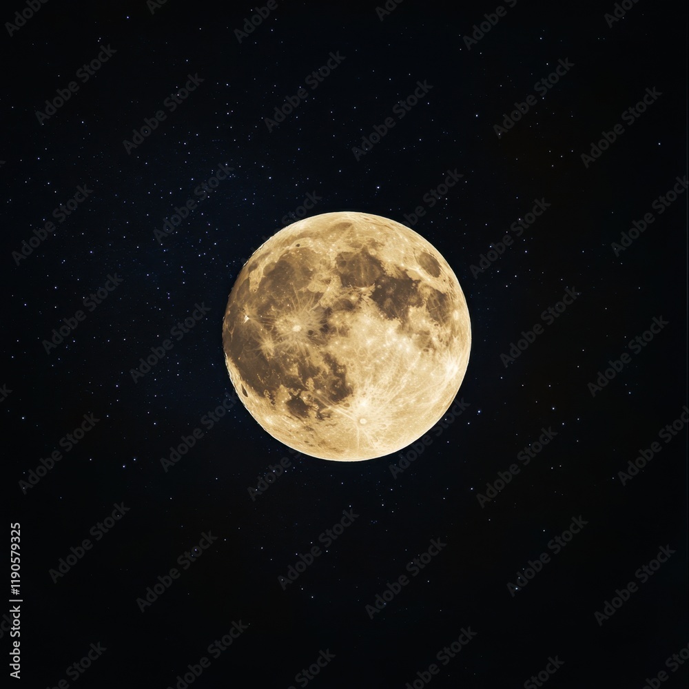 Obraz premium Radiant waves emanating from the full moon, celestial beams blending seamlessly with shimmering stars