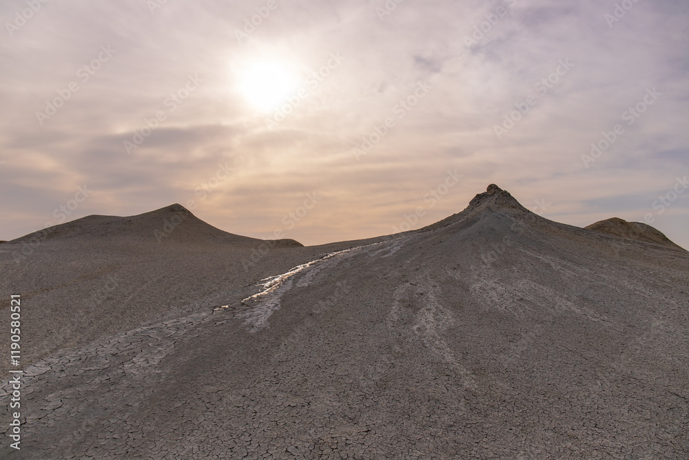 Beautiful mud volcanoes at sunset in Gobustan. Beautiful mud volcanoes at sunset in Gobustan.