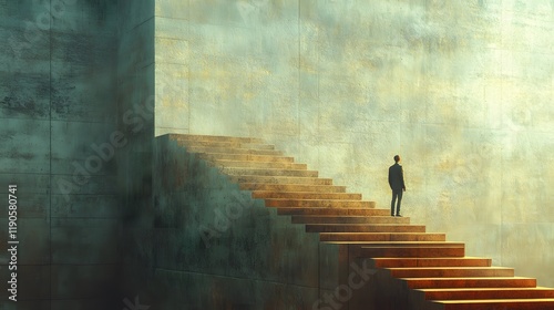 Wallpaper Mural The Intersection of Aspiration and Isolation: A Contemporary Artwork Featuring a Man on a Staircase in a Modern Urban Setting Torontodigital.ca