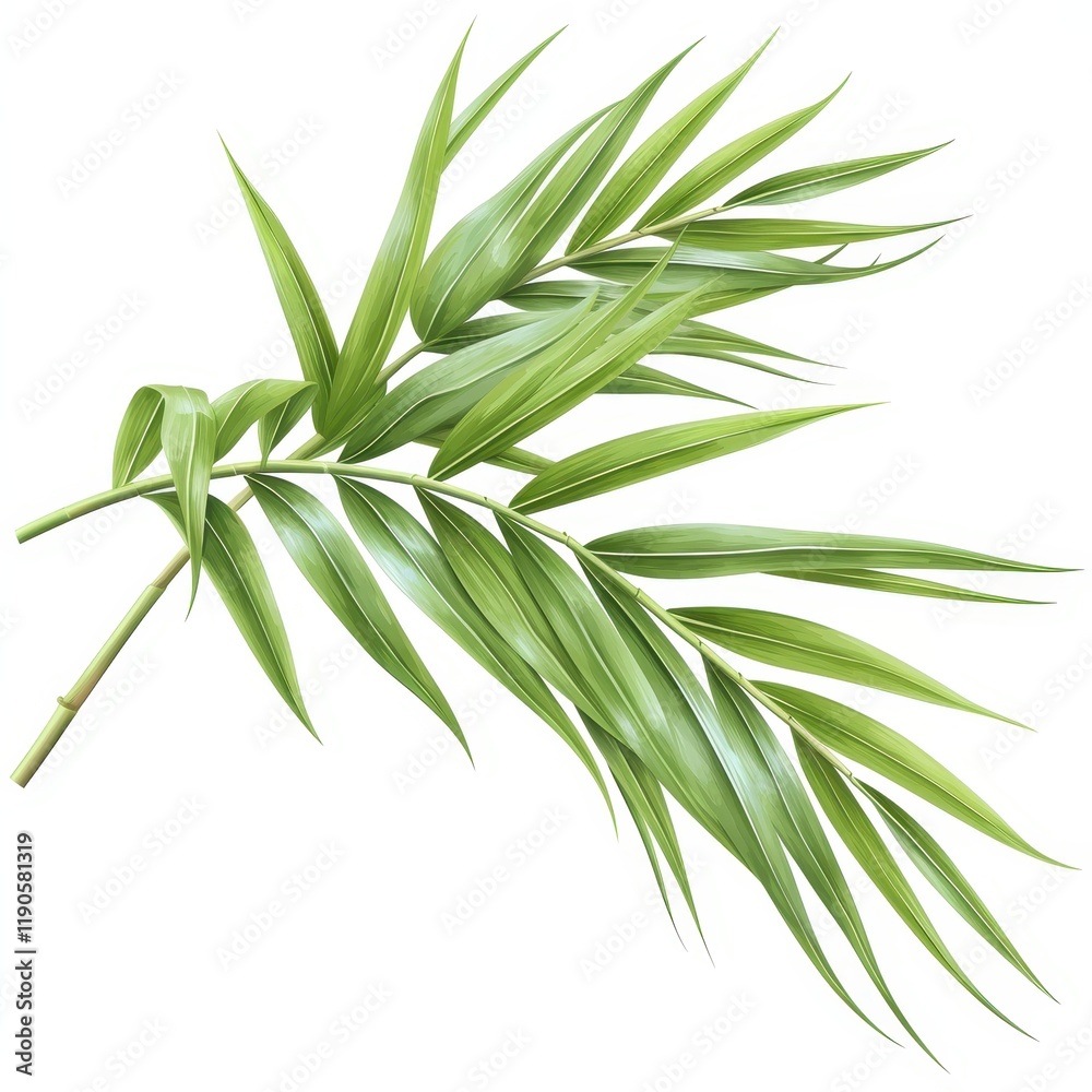 Fototapeta premium Lush Green Tropical Palm Fronds Branch Isolated on White Background