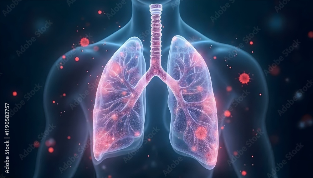 Futuristic Medical Illustration of Human Lungs with Glowing Pink Organs Futuristic Medical Illustration of Human Lungs with Glowing Pink Organs