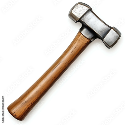 hammer isolated on white background with shadow. hammer with head and handle for construction top view photo