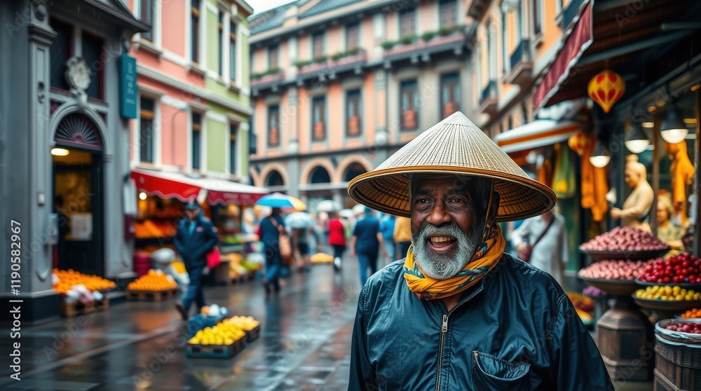 Obraz premium Elderly Woman in a Bustling Urban Market