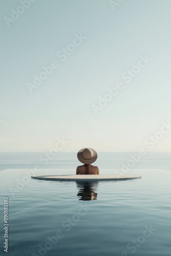 Surfer Sitting on Surfboard photo