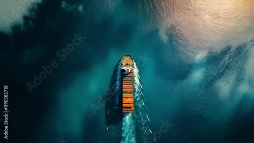 Aerial view scene of cargo ship in ocean, seamless looping motion for background video animation.
