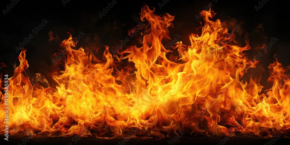 Flames engulfed in a fiery blaze, illuminating the dark surroundings with an intense orange glow , heat, burning, heat Flames engulfed in a fiery blaze, illuminating the dark surroundings with an intense orange glow , heat, burning, heat