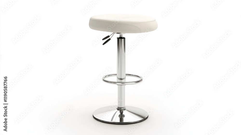 Modern white leather bar stool with chrome base and footrest, isolated on white background. Modern white leather bar stool with chrome base and footrest, isolated on white background.