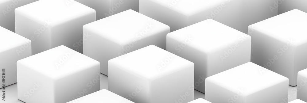 Abstract Arrangement of White Cubes in Geometric Pattern with Soft Shadows and Light Abstract Arrangement of White Cubes in Geometric Pattern with Soft Shadows and Light