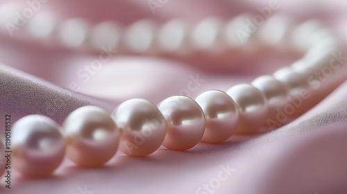 Perfectly aligned string of pearls and a matching bracelet displayed in harmony set on a subtle light pink background to enhance the luxurious and classic look of the jewelry