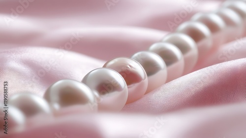 Perfectly aligned string of pearls and a matching bracelet displayed in harmony set on a subtle light pink background to enhance the luxurious and classic look of the jewelry