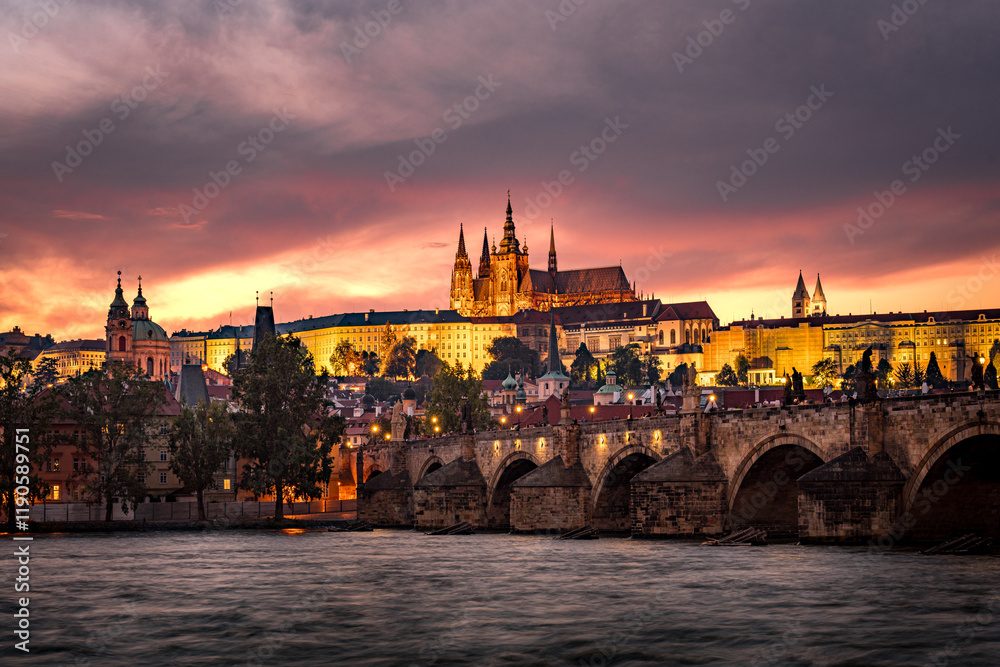night view of the city of Prague, Czech republic night view of the city of Prague, Czech republic