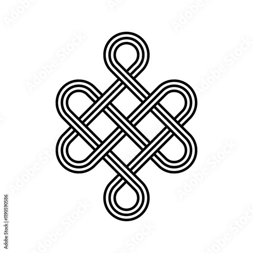 endless tibetan eternal knot symbol tattoo logo isolated on white background. vector illustration.	