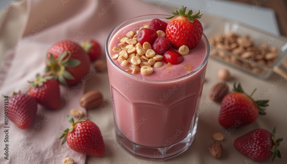 Strawberry peanut smoothie with fresh fruits Strawberry peanut smoothie with fresh fruits